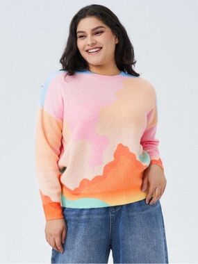 CIDER Colourful Rainbow Cloud Wool-Blend Preppy Coastal Unique Crewneck Sweater
